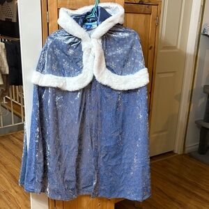 Blue and White Faux Fur Trimmed Cape